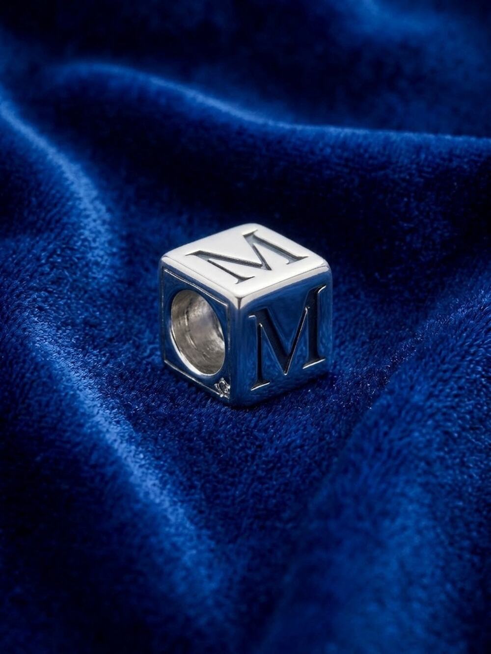 Vintage Sterling Silver 925 Alphabet Cube Bead Charm Letter M Initial 0.73g